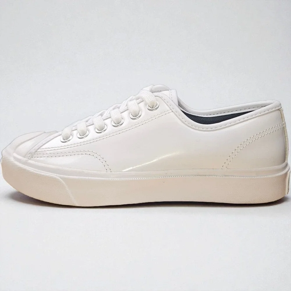 Converse Jack Purcell White Leather Sneakers Women 4.5 Lace Up Low Top Wedge